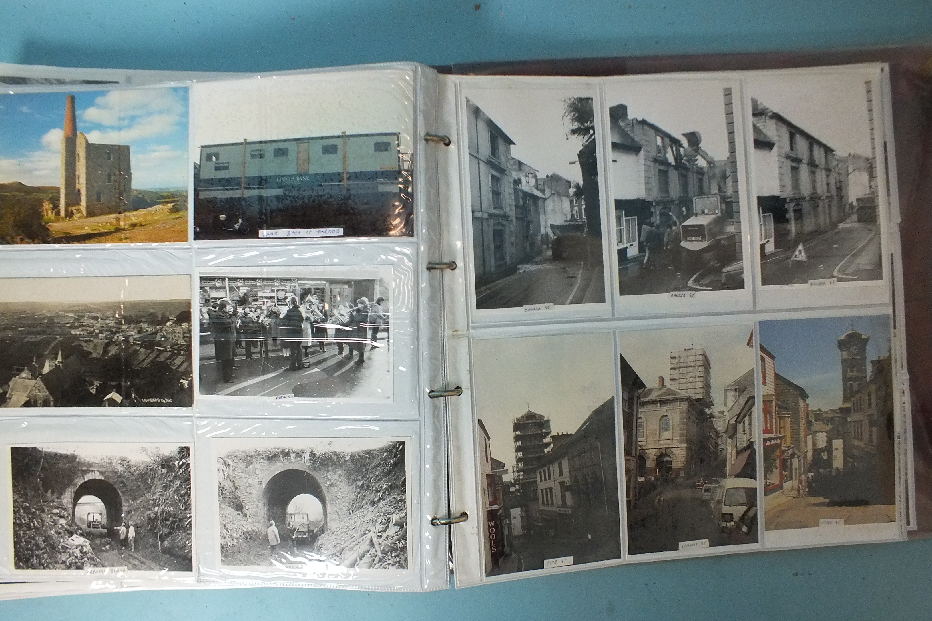 An album of approximately 430 postcards of Liskeard, including fire damage, local dignitaries,