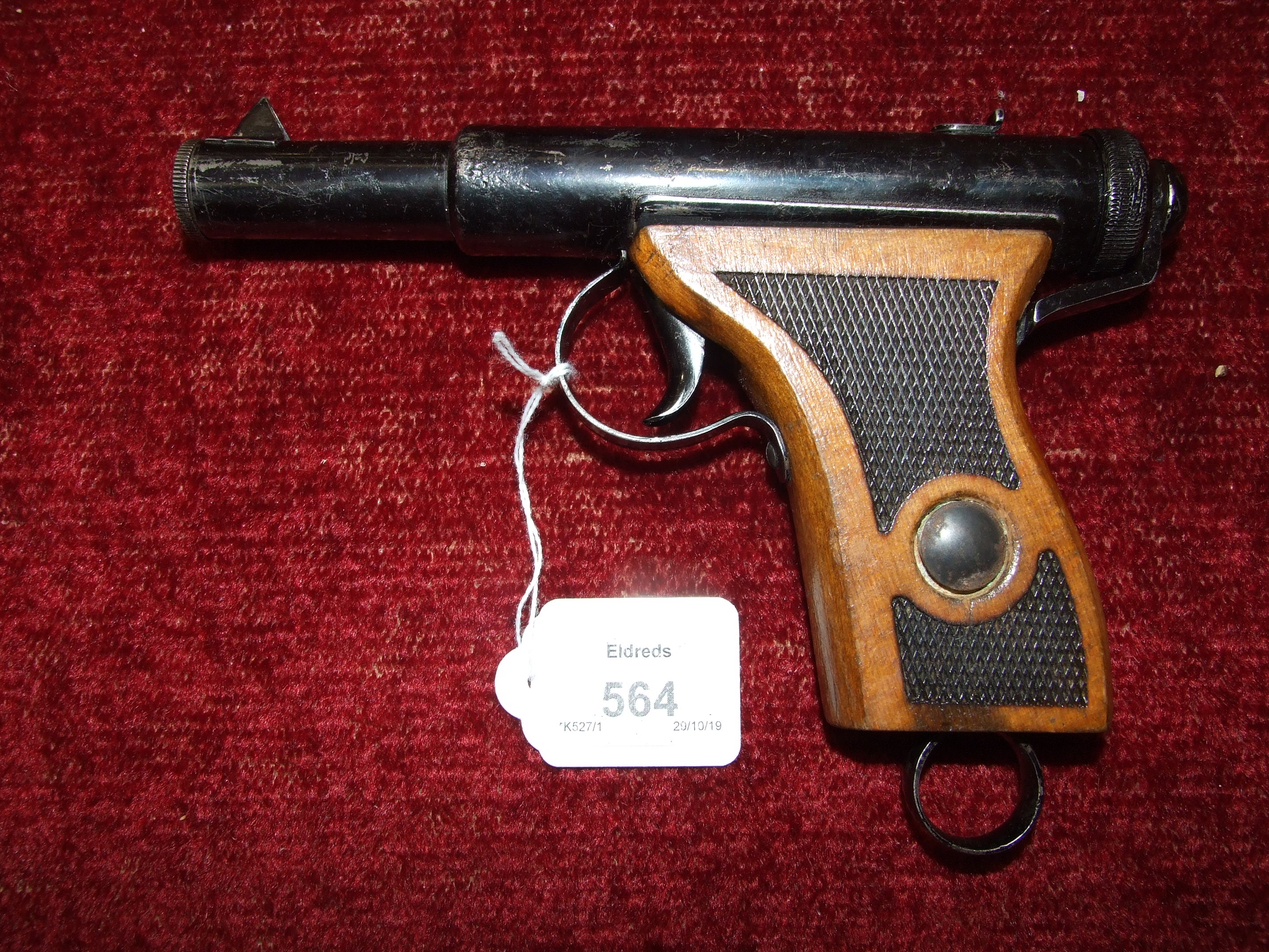 A .177 German Haenel model 100 lever-cocking air pistol marked 'Haenel Mod 100 - DRP', the one-piece