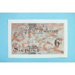 A States of Jersey German Occupation 6d bank note, JN, no serial number, uncirculated, thick chain