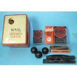 Three Pears Soap balls, a Rolls Razor, boxed, two boxed cut-throat razors and three vintage boxes of