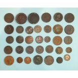 A collection of various British coinage, includes two 1797 cartwheel 2d, other bronze and copper