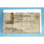 Workington Bank, Wood, Smith, Steen & Co. £10, 2 May 1809, serial number 1549, pin holes, torn.