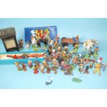 A quantity of mainly Britains plastic cowboys and Indians, a Wrights "Eagle" gas range tinplate