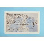 A States of Jersey German Occupation 1/- bank note, JN, no serial number, uncirculated, thick