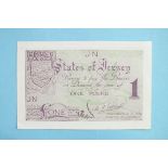 A States of Jersey German Occupation £1 bank note, JN, no serial number, uncirculated, thick chain