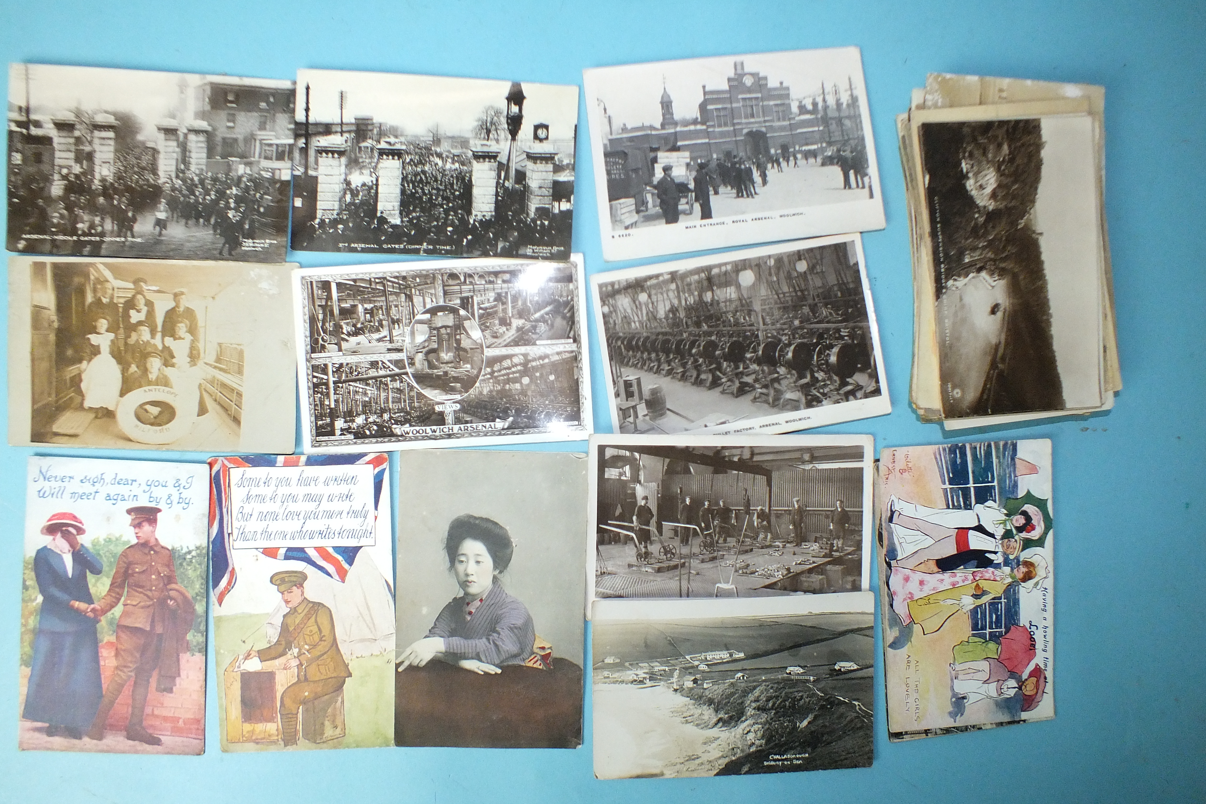 Sixty-five postcards, mainly topographical, including a series of RPs of the Royal Arsenal, Woolwich