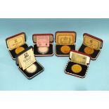 A collection of five Pobjoy Mint sterling silver proof commemorative crowns, '80th Anniversary of