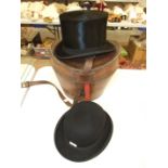 An Isaac & Sons, Bath, all-fur top hat, approximate size 7¼, in Victorian leather hat box and a