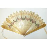 A 19th century horn brisé fan with painted swags of flowers on each side, guard length 15.5cm,