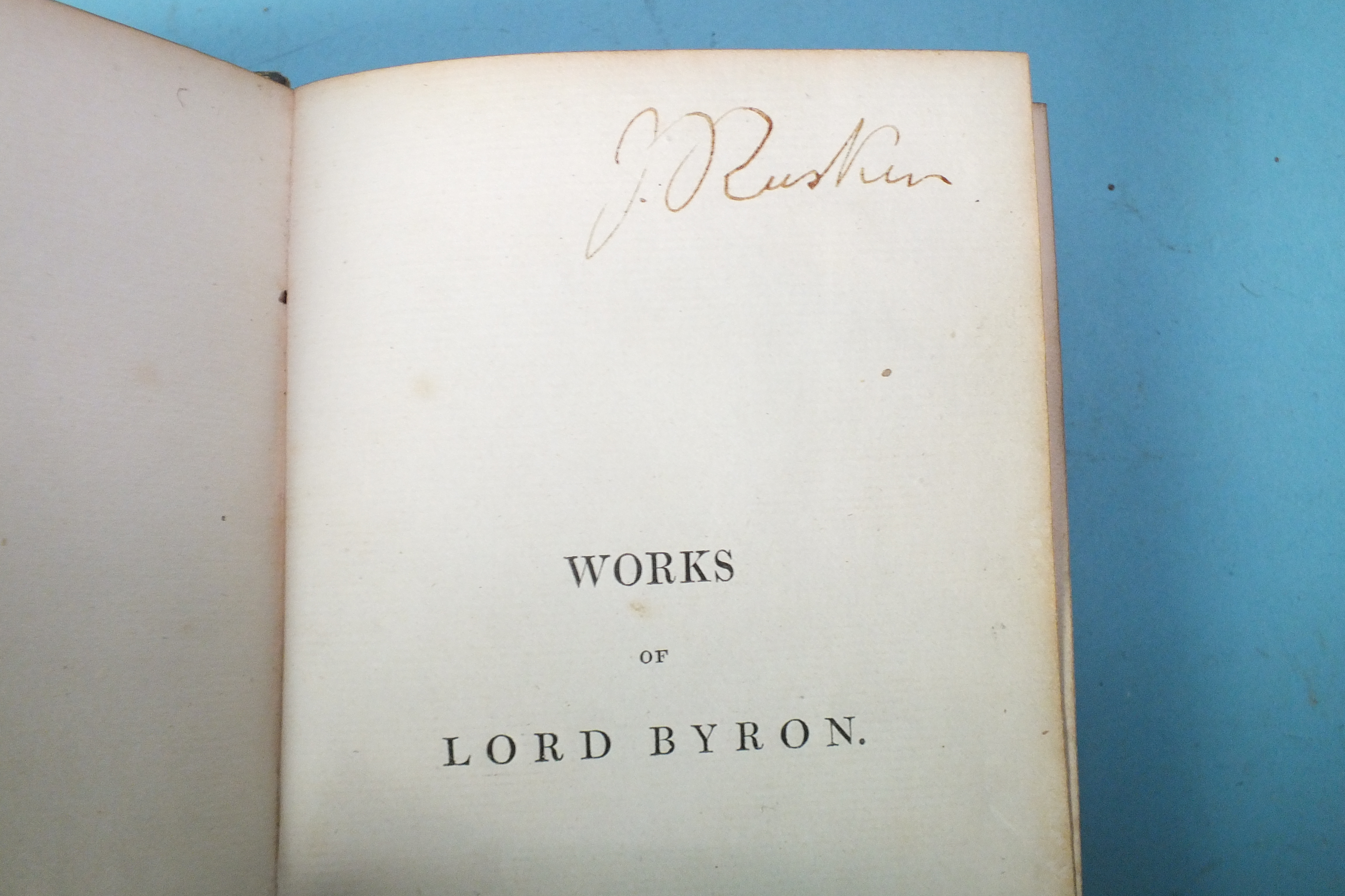 A small volume of Lord Byron's Works from the Library of John Ruskin, bearing signature 'J Ruskin' - Image 3 of 3