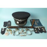 Devon & Cornwall Constabulary: EIIR helmet and cap badges, cap, lignum truncheon, epaulettes,