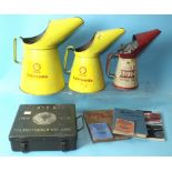 A US Army Medical Department Item 771 metal First Aid box, three Shell Oil cans and various motor