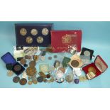 A Franklin Mint 'The Royal Silver Wedding Coins 1972' set, a small collection of coins, a silver ARP