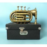 A pocket trumpet by Boosey, "Heley" no.94059, in case.