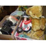 A Pentax ME Super 35mm camera with zoom lens, other camera equipment, a Gwentoys teddy bear and