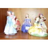 A collection of five Royal Doulton figurines: 'Goody Two Shoes' HN2037 (small chip to shoe), 'Marie'