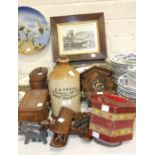 A stoneware flagon 'PA Green, West Bromwich', a child's concertina 'Rosetti Rambler' and other