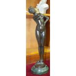 ? Sheng, a modern bronze figure of a naked female form, on marble base, 45cm high.