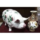 A large Wemyss-style ceramic pig money box decorated with thistles, 40cm long, 20cm high and a