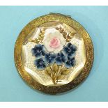 A vintage reverse-carved Lucite compact, another with Royal Artillery insignia, a Continental-