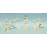 Three Swarovski Crystal figures: Cockatoo, Humming Bird and Two Turtle Doves, all boxed, (3).
