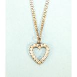 A heart-shaped pendant set moissanite stones on 9ct white gold chain, 9.7g.