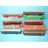 Märklin HO gauge, four boxed DSG coaches and thirteen various unboxed tinplate coaches.