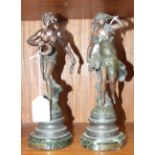 A pair of spelter figures after Augustus Moreau, 'L'Épave' and 'Le Sauveteur', 25cm high, (2).