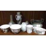 A collection of mainly-20th century Chinese pottery and ceramics, including a tea bowl decorated