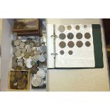 A collection of British and world coinage.