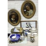 A pair of 19th century oval paintings on glass, depicting a young woman holding a bunch of grapes, a