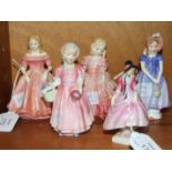 A collection of four Royal Doulton figurines: 'Ivy' HN1768, 'Rose' HN1368, 'Tinkle Bell' HN1677 (