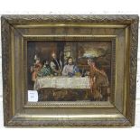 A French rectangular ceramic plaque painted by Marie Besson, copy of a Titian painting 'Les