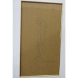 •R O Lenkiewicz (1941-2002), 'Study of a naked man smoking', pencil sketch on brown paper, signed,