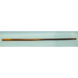 A gold-capped Malacca walking stick with gold lanyard apertures, 93cm.