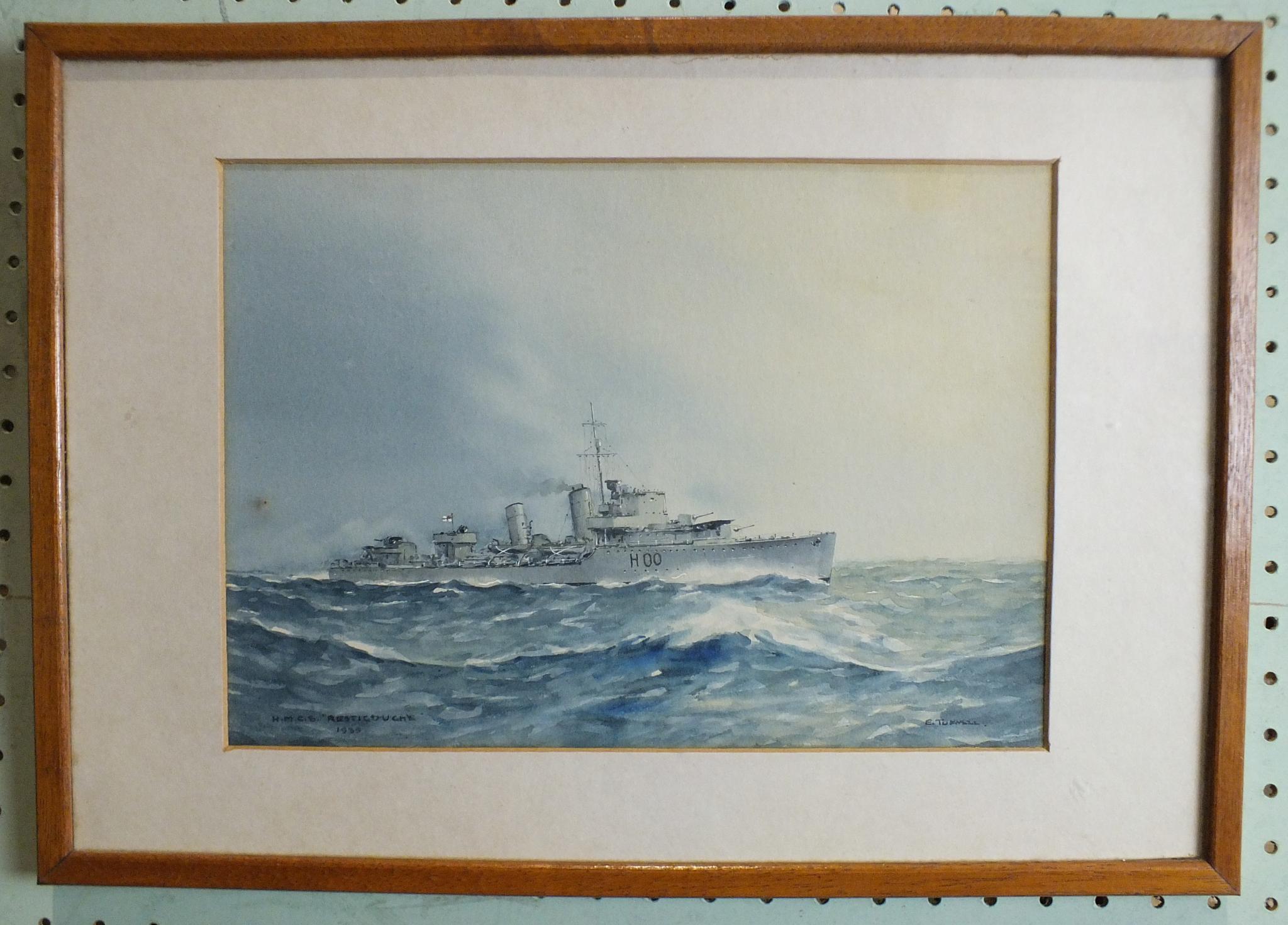 •Cdr Eric Erskine Campbell Tufnell RN (1888-1973) HMCS RESTIGOUCHE 1939 Watercolour, signed and - Image 2 of 2