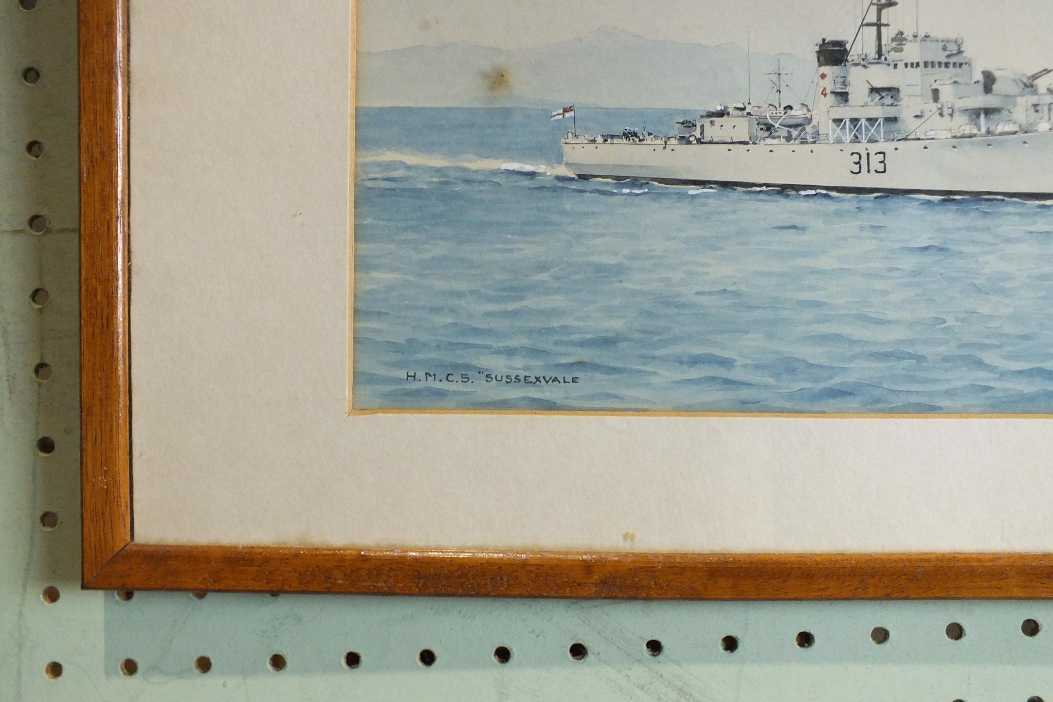 •Cdr Eric Erskine Campbell Tufnell RN (1888-1973) HMCS SUSSEXVALE OFF THE COAST Watercolour, - Image 2 of 2