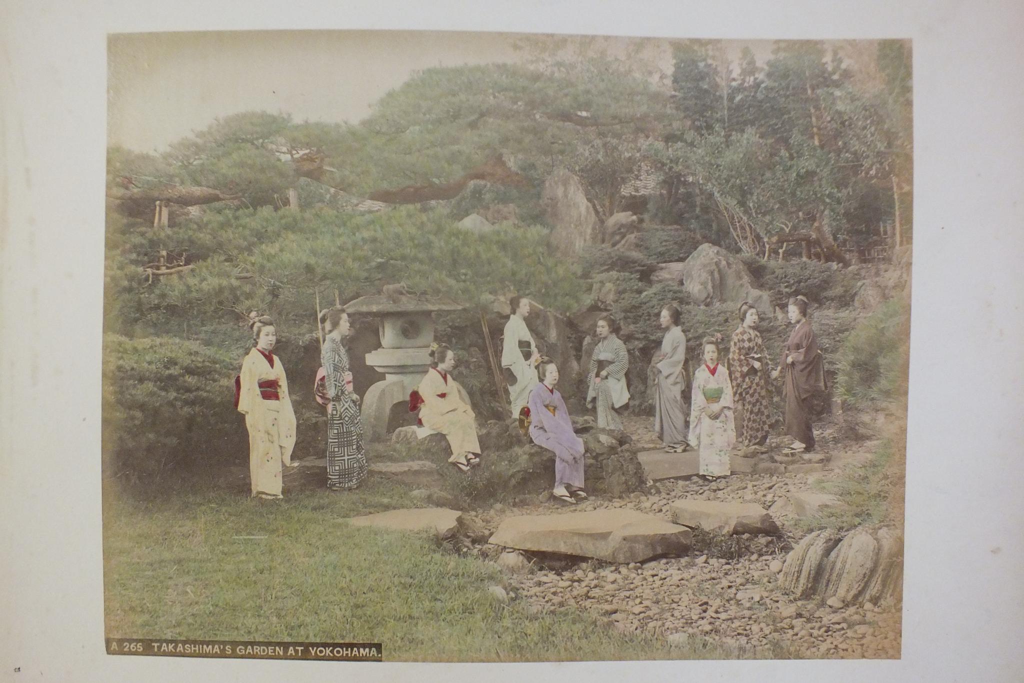 An early-20th century Japanese lacquered shibayama photograph album, containing fifty hand-tinted - Image 36 of 54