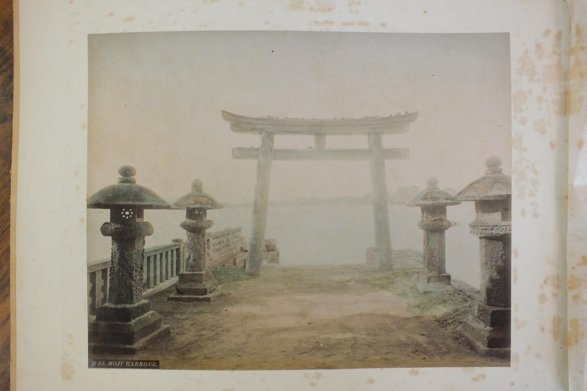 An early-20th century Japanese lacquered shibayama photograph album, containing fifty hand-tinted - Image 35 of 54