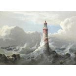 William Gibbons (Fl. 1858-1892) SMEATON'S LIGHTHOUSE IN HEAVY SEAS WITH A STEAM SHIP BEYOND Signed