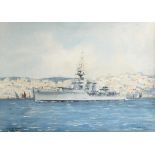 •Cdr Eric Erskine Campbell Tufnell RN (1888-1973) HMS DELHI, POSSIBLY OFF MALTA Watercolour,