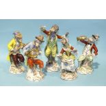 A late-Dresden five-piece porcelain monkey band, including the conductor, 17cm high, (5).