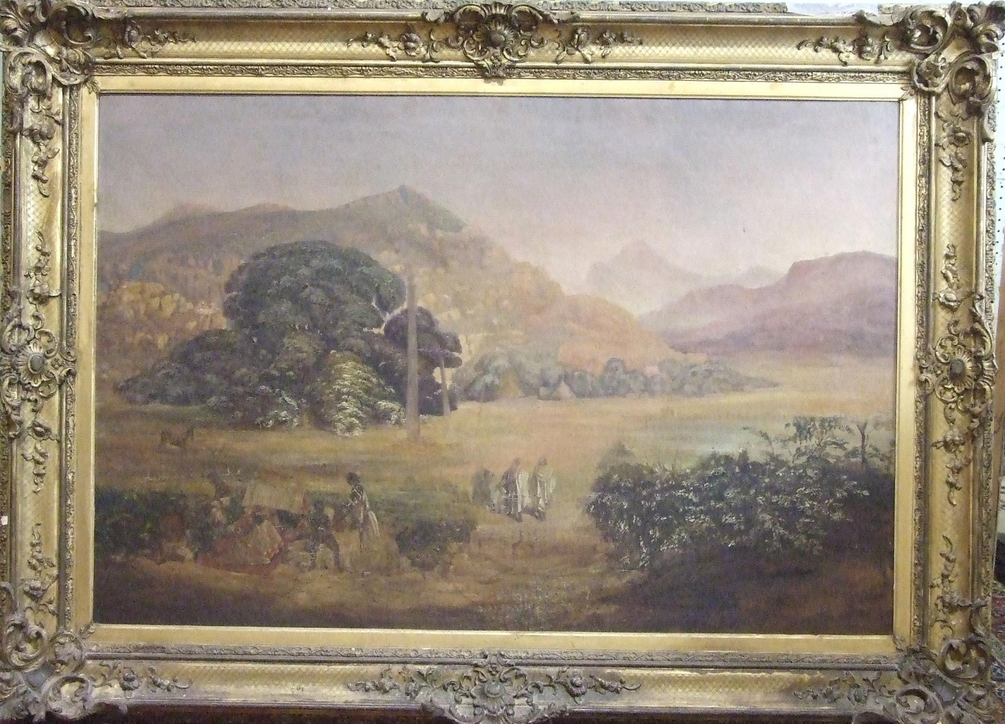 Mansfield Parkyns (1823-1894) AXUM ABYSSINIA, FIGURES AND DONKEYS IN A LANDSCAPE WITH TREES AND