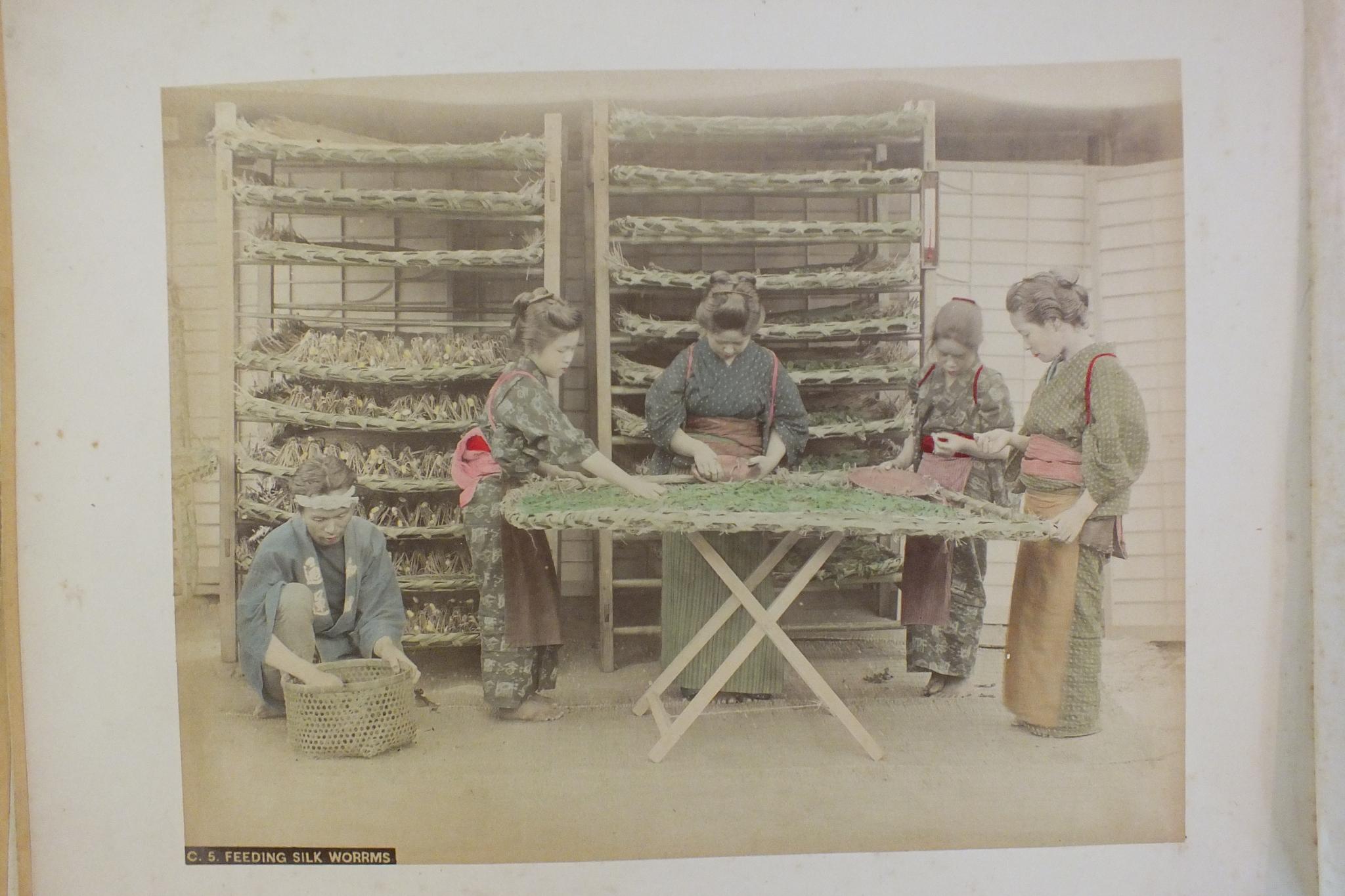 An early-20th century Japanese lacquered shibayama photograph album, containing fifty hand-tinted - Image 46 of 54