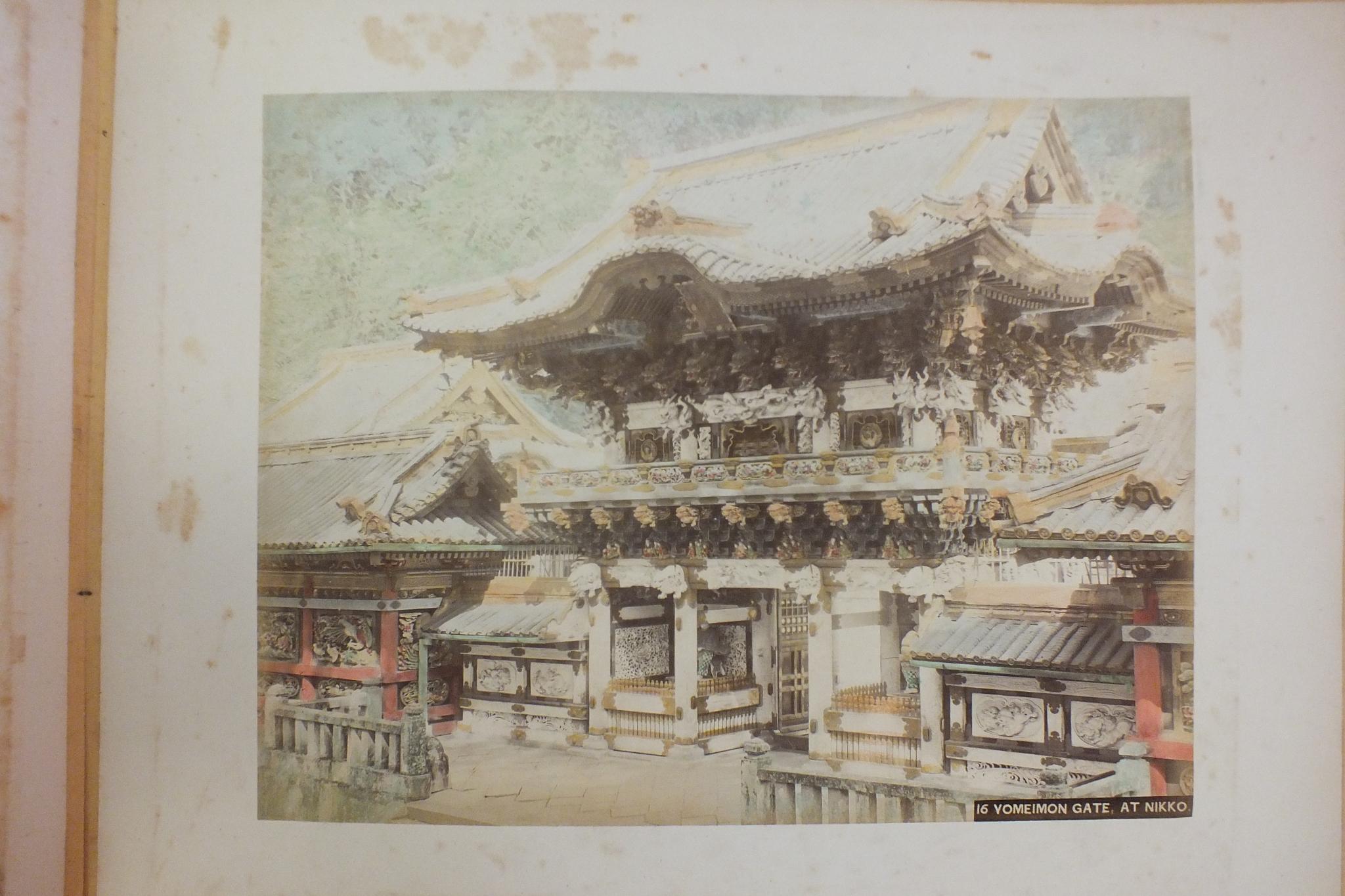 An early-20th century Japanese lacquered shibayama photograph album, containing fifty hand-tinted - Image 12 of 54