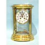 A 19th century four-glass mantel clock of oval outline, the bell-striking drum movement, mercury-