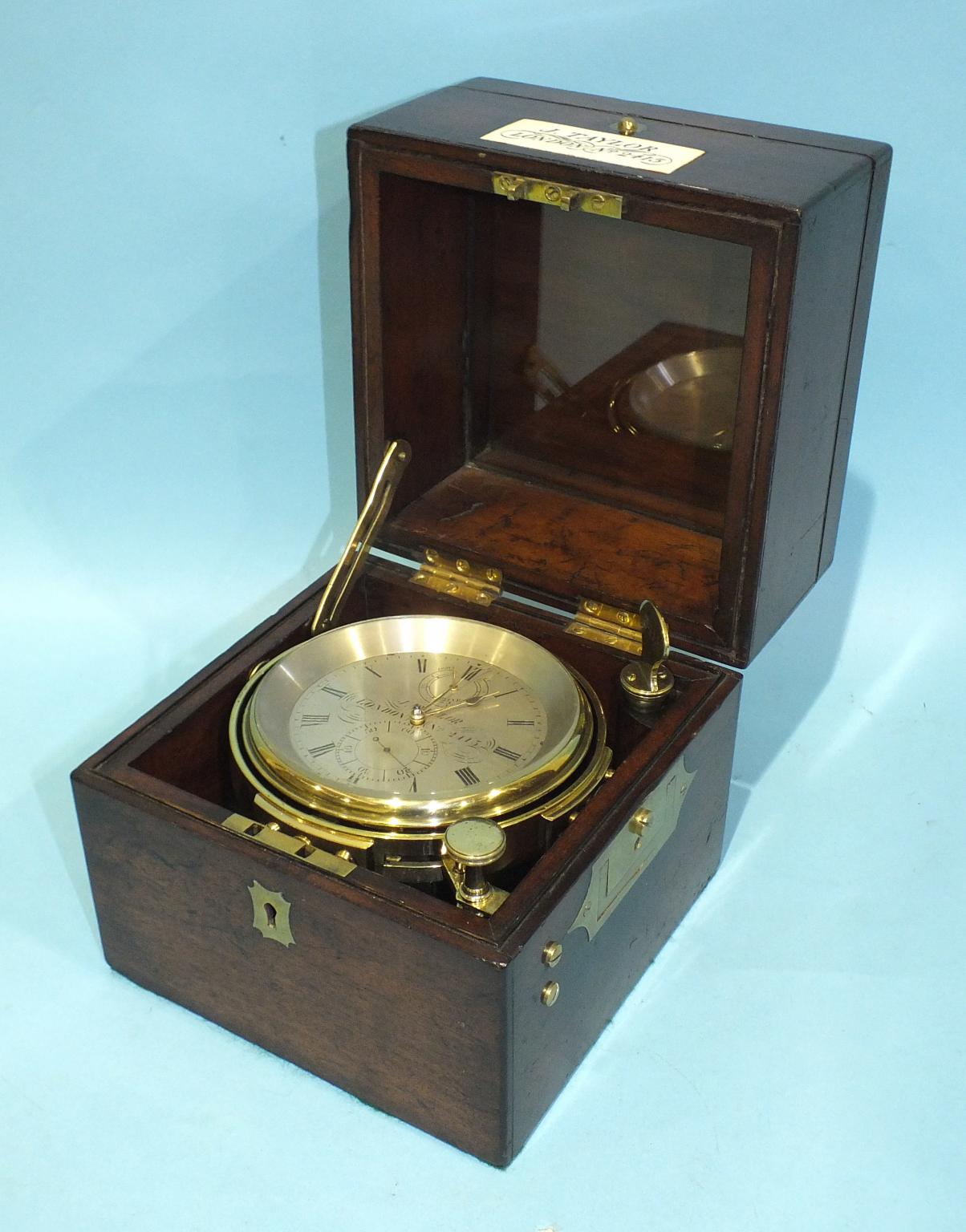 A marine chronometer, the four-inch silvered dial signed J Taylor, London, No.2415, with - Image 13 of 13