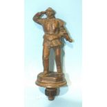 A bronze car mascot in the form of a lifeboat man, impressed 'Lifeboatman' reg. no.703993, 10cm