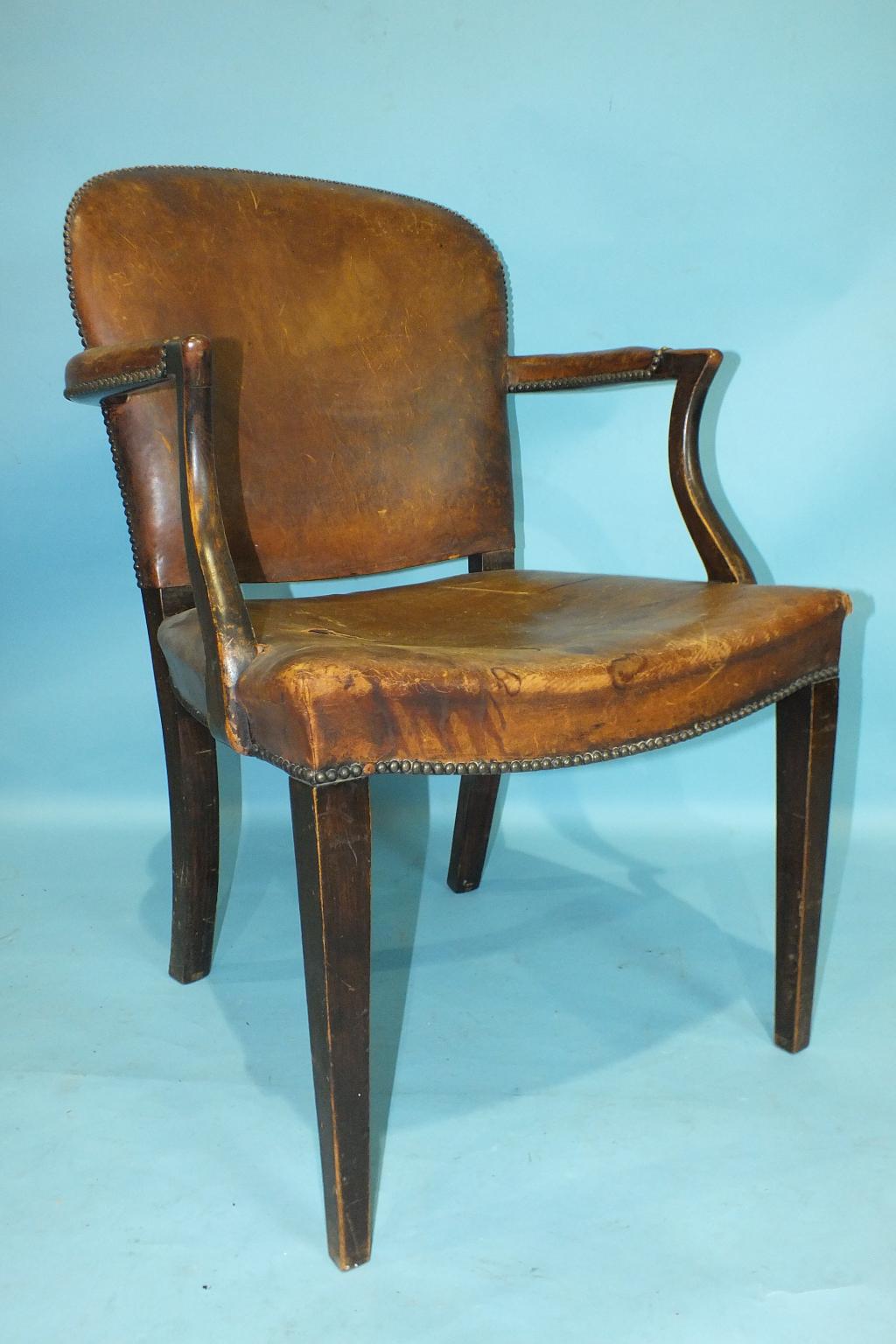 A 19th century mahogany leather-upholstered armchair, on square tapered legs. - Image 2 of 2