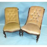 Two similar Victorian upholstered nursing chairs, each with button back and upholstered seat, (2).